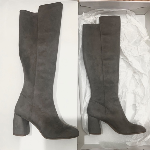 NINE WEST Kerianna Woman’s Tall Boots BLOCK HEEL GRAY Faux Suede High Boots 8.5 - Picture 4 of 11